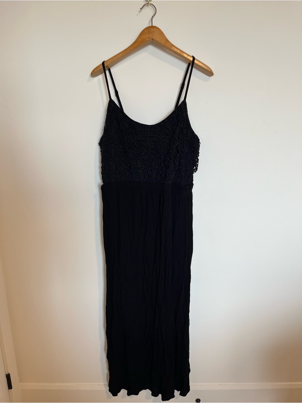 Time and Tru Black Crochet Maxi Dress with Spaghetti Straps